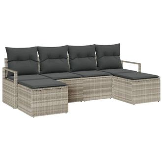 vidaXL Conjunto De Sof&aacute; De Jard&iacute;n 6 Pcs Gris Claro Polirat&aacute;n Vidaxl