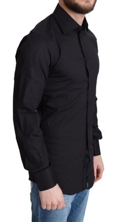Dolce & Gabbana Mens Black Cotton Blend Formal Dress Shirt Nylon Elastane