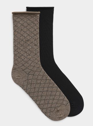Simons Womens Solid/checks socks 2-pack
