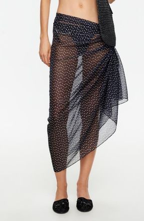 Lioness Wavelength Sheer Cover-Up Wrap Skirt in Noir Polka at Nordstrom, Size X-Large