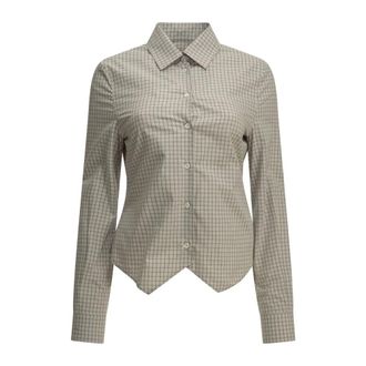 Maison Margiela Overhemden, Dames, Grijs, S, Katoen, Gestreepte blouse met lange mouwen en knoopsluiting