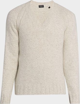 Ermenegildo Zegna Mens Cashmere and Wool Chunky Knit V-Neck Sweater