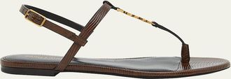 Saint Laurent Cassandra Embossed YSL T-Strap Sandals