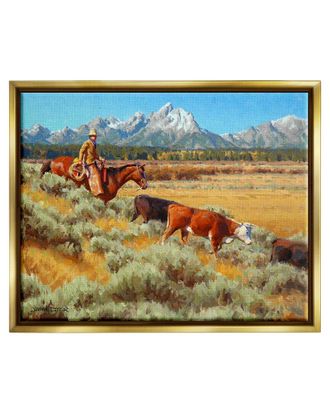 Stupell Industries Western Ranch Horse Cattle Framed Floater Canvas Wall Art By Jimmy Dyer