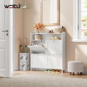 Woltu Woltu Zapatero Con 4 Estantes, Estrecho, Resistente Y Que Ahorra Espacio Para Pasillo O Sala De Estar, Blanco