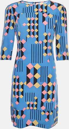 Marni Multicolour Geometric Print Crepe Shift Midi Dress