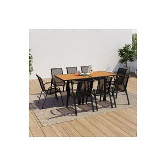 IDMarket Conjunto De Muebles De Jard&iacute;n Poly Mesa Extensible 90-180 Cm Y 8 Sillas De Madera Y Negro