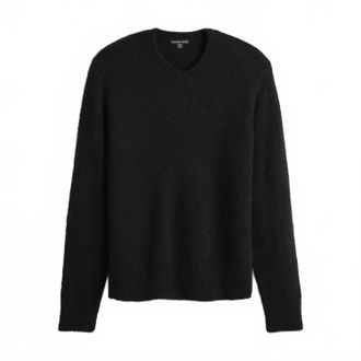 James Perse Mens Textured Cashmere V-Neck Sweater In True Black