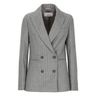 PESERICO Jassen, Dames, Grijs, M, Wol, Nadelstreep Lurex Wollen Flanellen Blazer