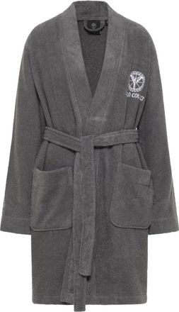Carlo Colucci Badjas met borduring - Dames - Badjassen - Grijs - XL - Katoen - Nachtkleding