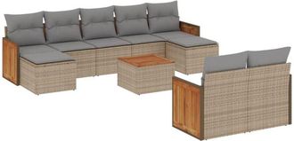 vidaXL Juego De Sof&aacute;s Jard&iacute;n Con Cojines Beige 10 Pzas Rat&aacute;n Sint&eacute;tico Vidaxl