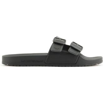 Emporio Armani Double Buckle Slides - Heren - Sandalen - Zwart - 39 EU - Schoenen