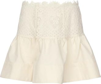 For Love & Lemons Gehaakte Kant Ruche Rok Room - Dames - Korte rokken - Wit - L - Rokken