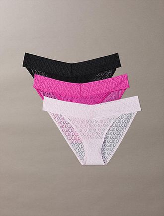 Calvin Klein 3 Pack Low Rise Bikini Briefs - Icon Logo Lace