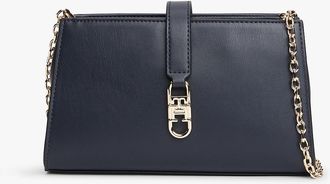 Tommy Hilfiger Womens Polished Monogram Chain Crossbody Bag - Blue