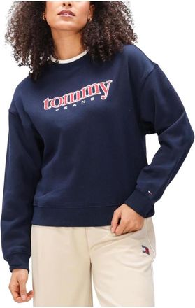 Tommy Jeans Hoodies & sweatvesten, Dames, Blauw, XL, Katoen, TJW BXY Applique Crew