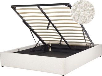 Beliani Cama Con Almacenaje Moderna Sin Cabecero Tapizada De Boucl&eacute; Blanco Crema 140 X 200 Cm Dinan