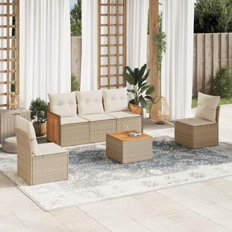 vidaXL Vidaxl - Juego De Sof&aacute;s Jard&iacute;n Con Cojines 6 Pzas Rat&aacute;n Sint&eacute;tico Beige