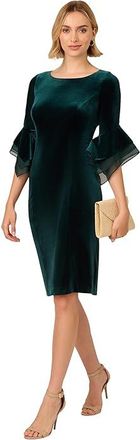 Adrianna Papell Velvet Bell Sleeve Short Dress Womens Dress Hunter : 16, Elastane/Polyester