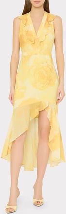 Milly Nanci Camellia High-Low Midi Dress in Yellow Multi at Nordstrom, Size 8