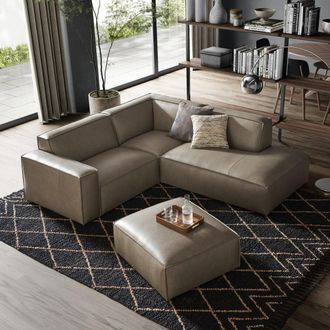 Castlery Dark Brown Top Grain Leather Right Side Chaise Sectional | Jonathan by Castlery