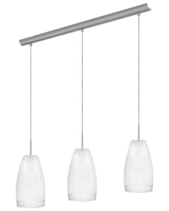 Eglo Eglo Crash 3 Light Linear Pendant With Matte Nickel Finish & Satin Crackle Glass Shades