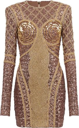 Balmain Korte geborduurde jurk - Dames - Feestkleedjes - Geel - XS - Chiffon - Kleedjes