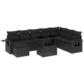 vidaXL Vidaxl - Set De Sof&aacute;s De Jard&iacute;n 8 Piezas Y Cojines Rat&aacute;n Sint&eacute;tico Negro