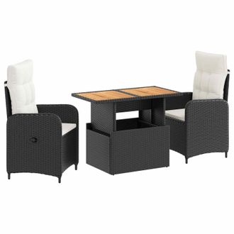 vidaXL Juego De Comedor Para Exteriores 3 Pcs Negro Y Crema Vidaxl