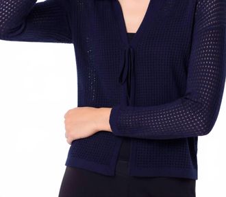 French Kyss Crochet Tie Cardigan In Navy