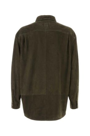 Loewe Mens Khaki Suede Shirt Khakigreen Exterior: Ovine Leather Camicie