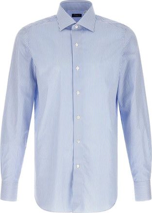 Finamore Napoli Shirt - Heren - Zakelijke Overhemden - Blauw - L - Katoen - Overhemden