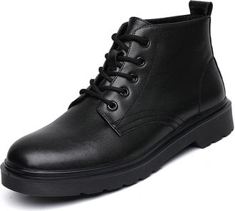 Generic Mens Ankle Boots Waterproof Anti-slip Derby Rubber Sole Cowhide Leather Stylish Formal(Black Lined,7.5 UK)