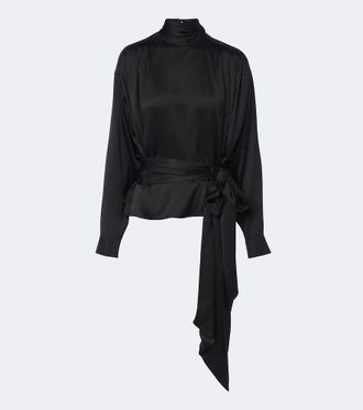 Balmain Blusa in raso di seta con fiocco