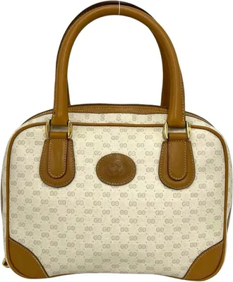 Gucci Brown White Leather Pvc Boston Bag Handbag Tote Bag (Pre-Owned)