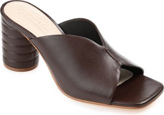 Journee Collection Journee Signature Womens Genuine Leather Karah Slip On Block Heel Open Square Toe Sandals