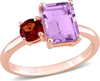 Mimi & Max 2 4/5 CT TGW Octagon Amethyst and Garnet Ring in Rose Gold Plated Sterling Silver