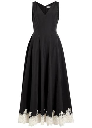 SIMKHAI Mira Lace-trim Cotton-blend Faille Maxi Dress - Black - 8 (UK12 / M)