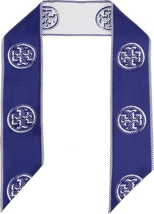 Tory Burch T Monogram Ribbon Tie - Dames - Zijden sjaals - Blauw - ONE Size - Accessoires