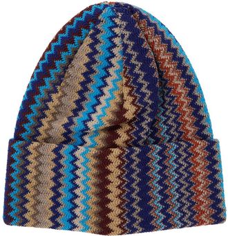 Missoni Multicolor Beanie With Zigzag Motif In Wool Blend Man