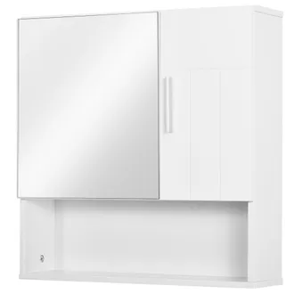 Kleankin Mobile Armadietto Specchiera Pensile A 2 Ante E Ripiano Aperto In Legno - Kleankin