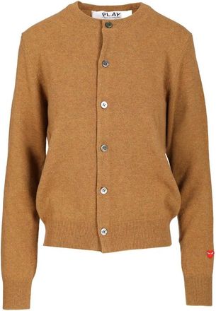 Comme Des Gar&ccedil;ons Heart-Patch Wollen Cardigan - Heren - Vesten - Beige - XS - Wol - Truien & Vesten