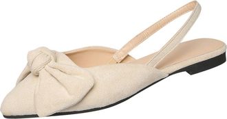 Generic Beige Womens Suede Flats with Bow Embellishment and Rounded Toe for A Comfortable and Versatile Look