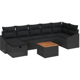 vidaXL Garden Sofa Set with Cushion 8 pcs Black Poly Rattan vidaXL