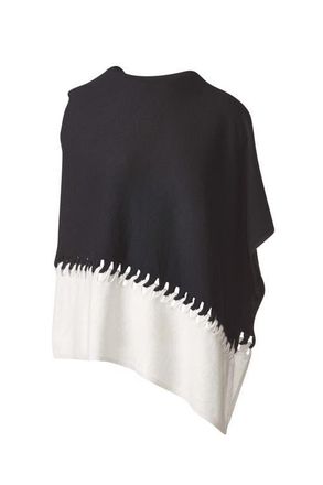Kinross Cashmere Twist Stitch Poncho in Black/birch at Nordstrom