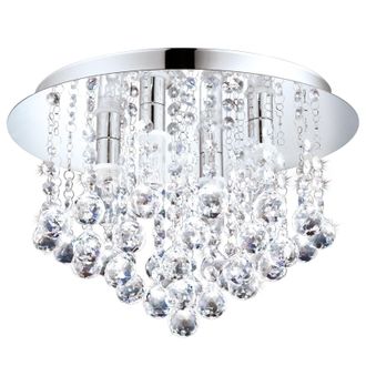 Loops Flush Ceiling Light IP44 Bathroom Colour Chrome Shade Clear Crystal Bulb G9 4x3W