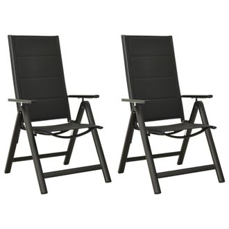 vidaXL Sillas Plegables De Jard&iacute;n 2 Uds Textileno Aluminio Negro Vidaxl