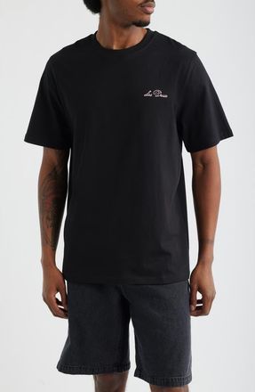 Les Deux Wild Flower Embroidered Organic Cotton T-Shirt in Black at Nordstrom, Size Large