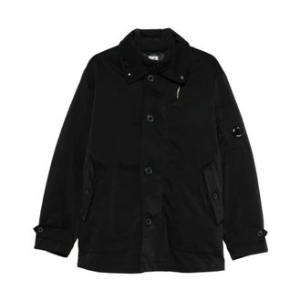 C.P. Company Light Jackets, male, Black, Size: XL Micro Kei Hooded Drawstring Coat
