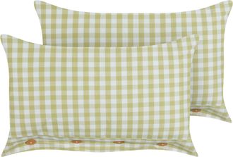 Beliani Beliani - Conjunto De 2 Cojines Decorativos Modernos Botones Estampado A Cuadros Verde Oliva Y Blanco 40 X 60 Cm Talya